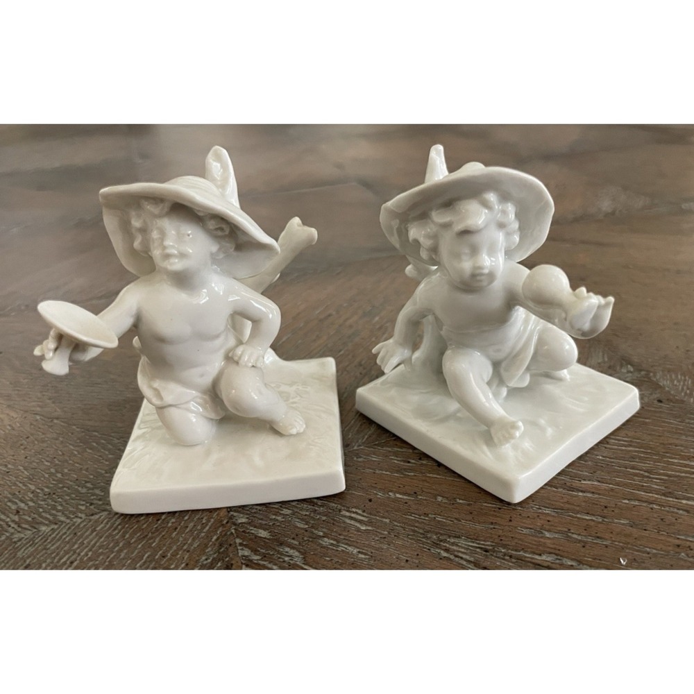 Set of 2 Antique Vintage Capodimonte White Porcelain Figurine Boys Children